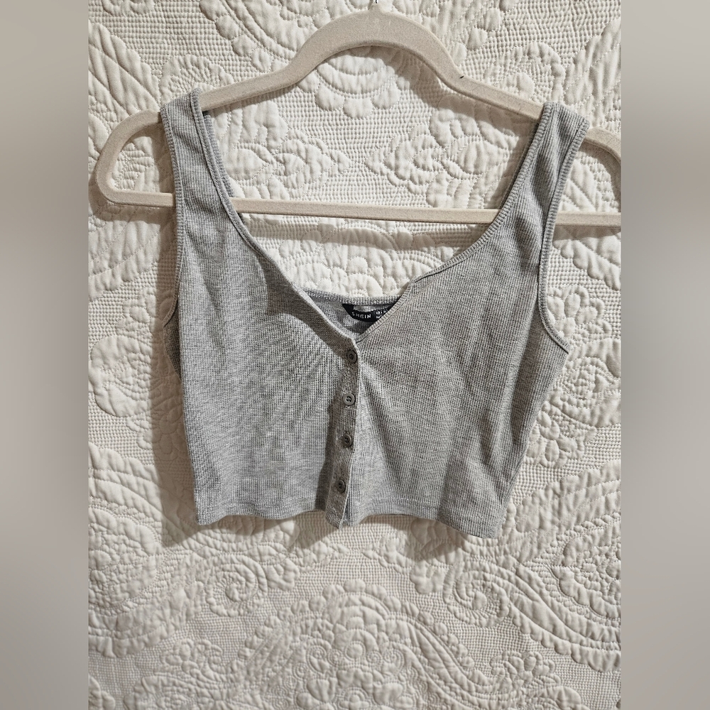 Gray Ribbed Botton Tank Top